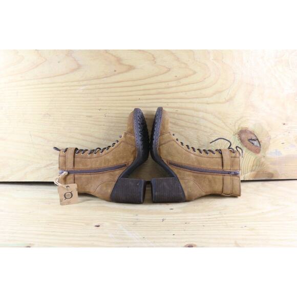 New Born Boots 7 Womens Brown Leather Cass Block Heeled Lace Up Buckle Zip - Picture 4 of 6